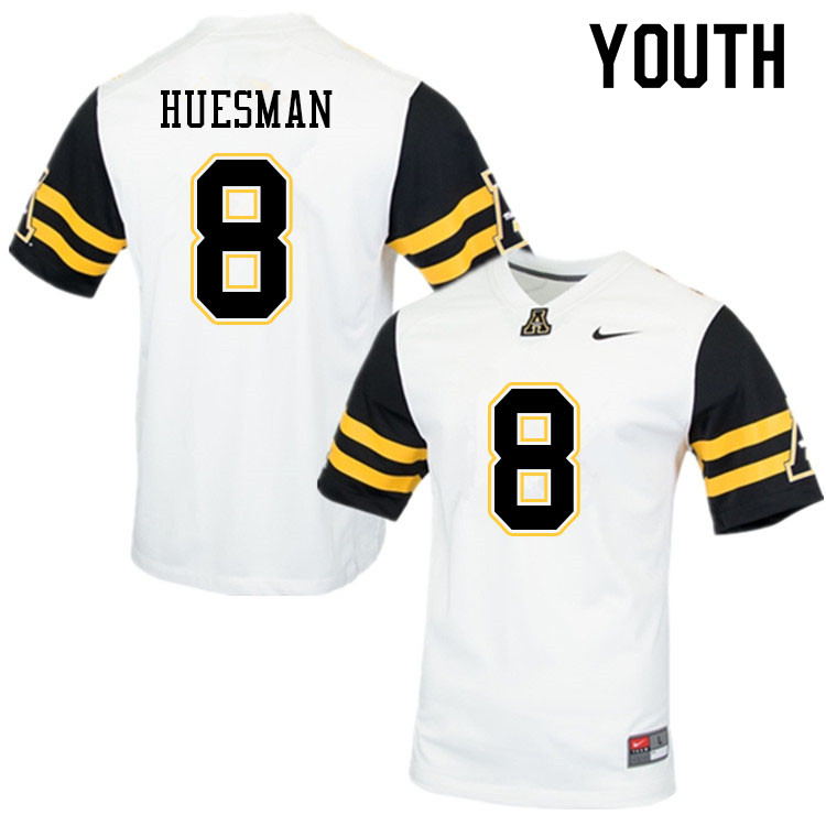 Youth #8 Jacob Huesman Appalachian State Mountaineers College Football Jerseys Sale-White - Click Image to Close